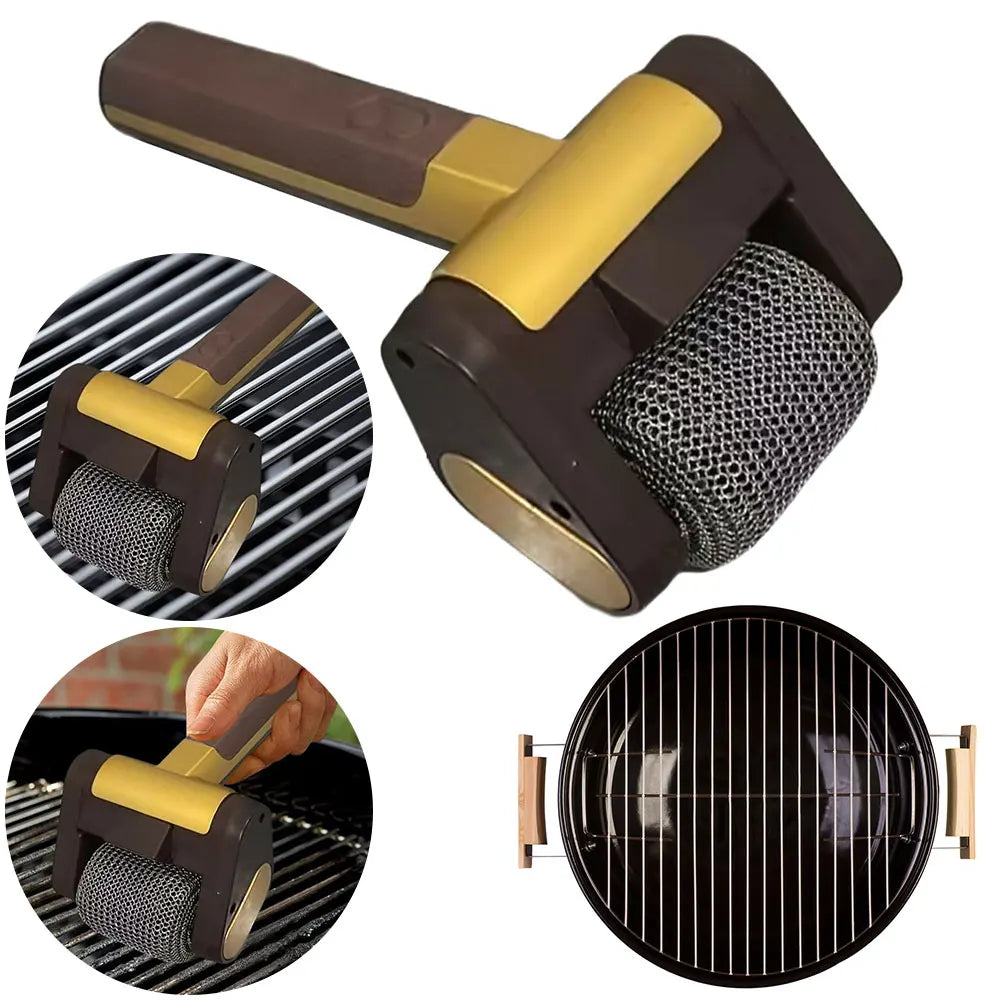 Electric Grill Cleaner Roller removing grease from BBQ grill