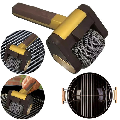 Electric Grill Cleaner Roller removing grease from BBQ grill