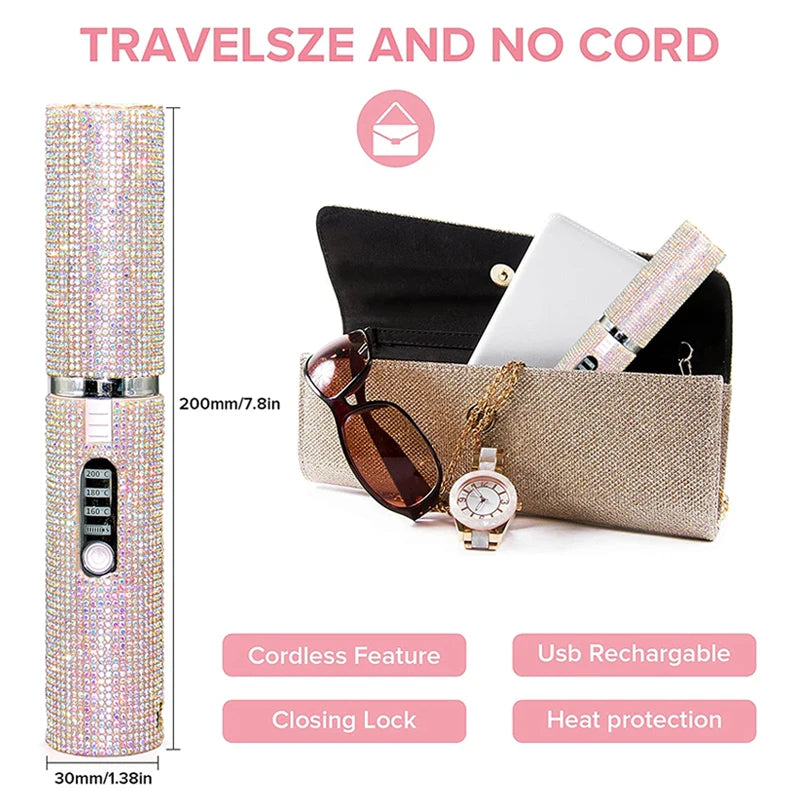 Mini travel flat iron compact rhinestone design