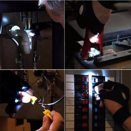 Work gloves with built-in LED light for repairs and camping