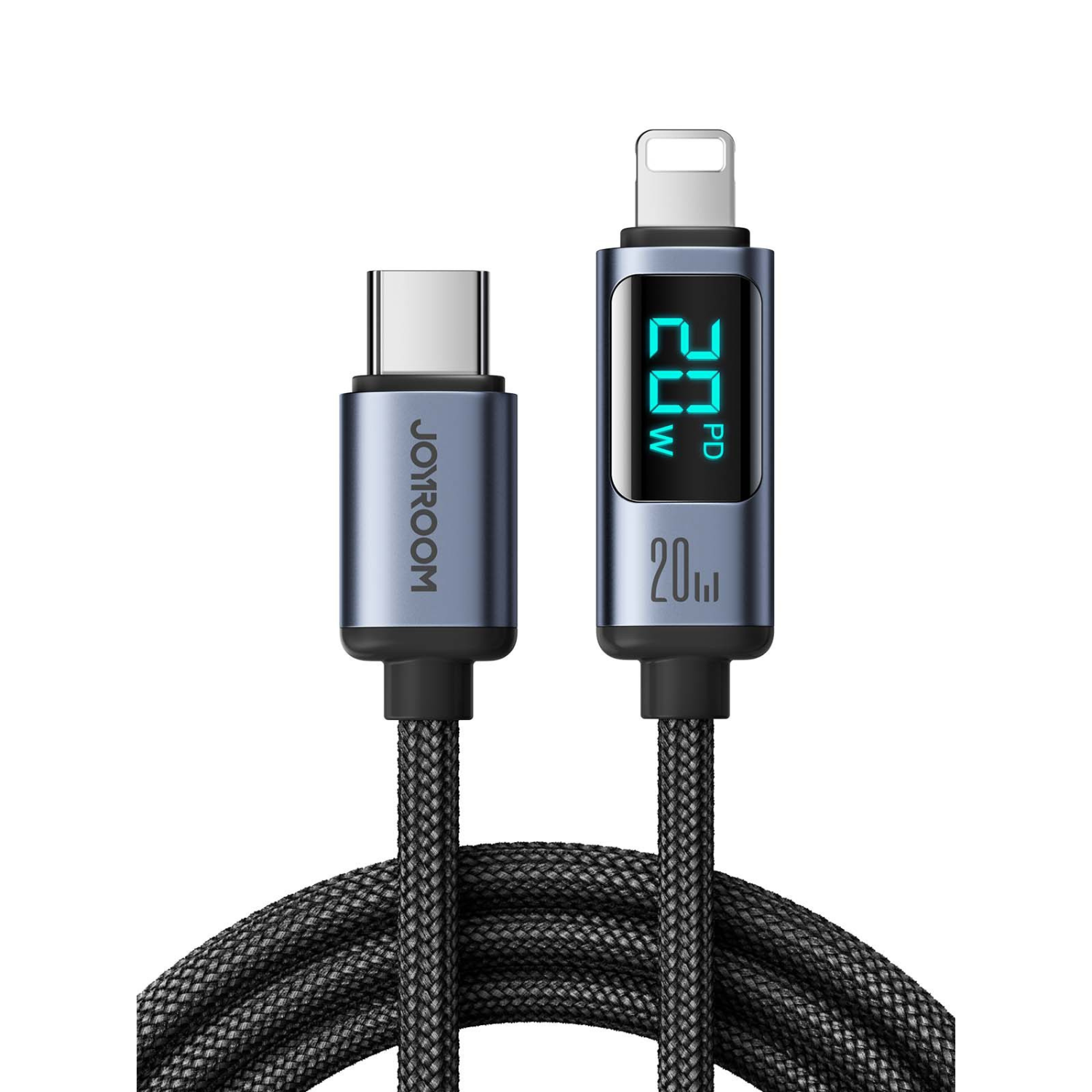 Nylon braided fast charge data cable with LED display