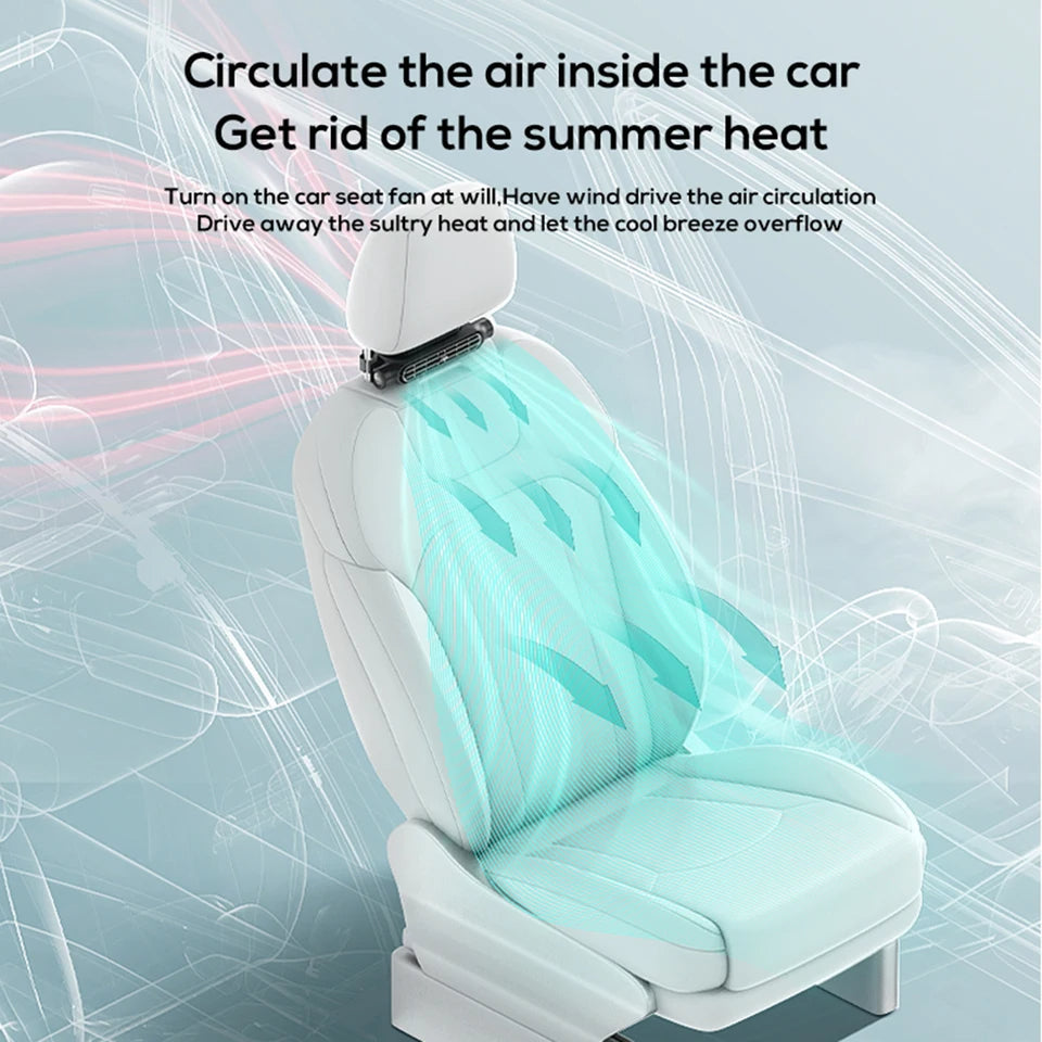 USB car seat fan quiet motor stay cool on road