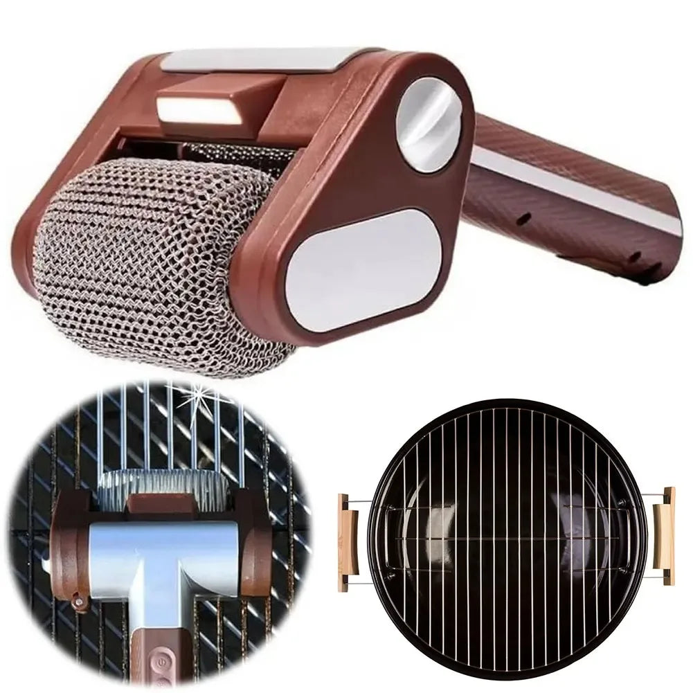 Grill roller with replaceable brush heads